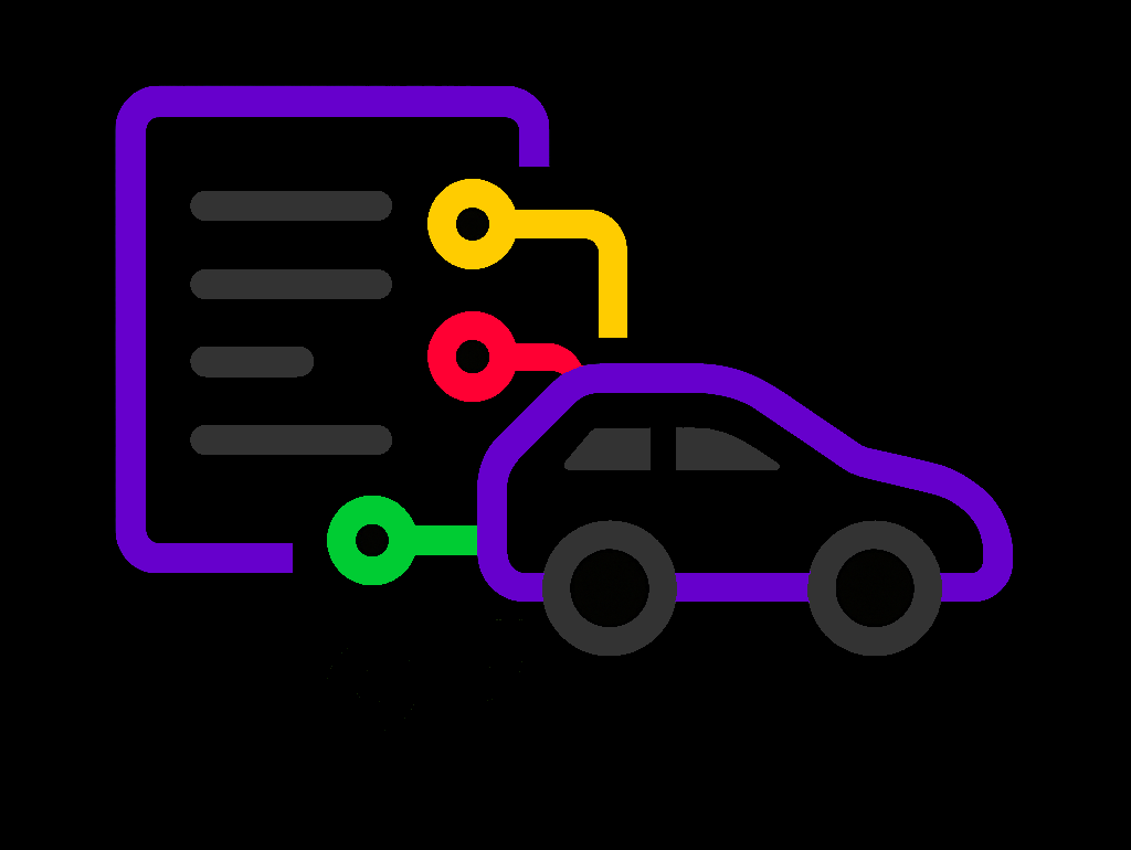 Digital native automotive development: tickets connected to car systems via colored links